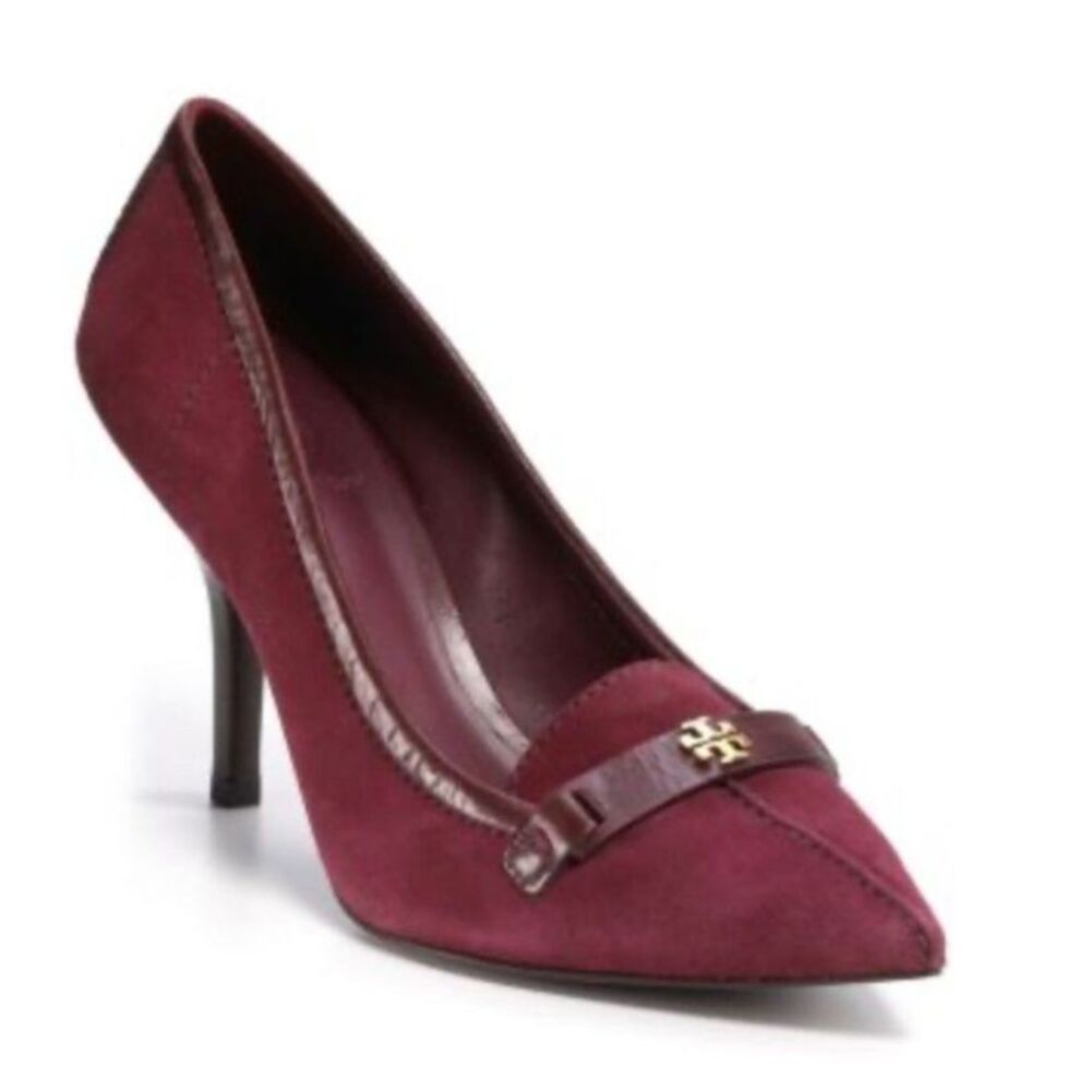 Tory Burch Women's Burgundy Suede Pointed Toe High Heel Pumps Size 9M